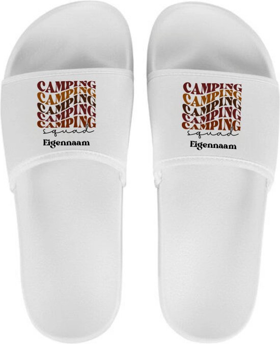 Slippers pour elle et lui - Chaussons personnels avec naam - Camping Squad - Wit - Pointure 39/40