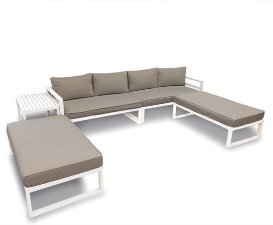 Foto: Perel loungeset aluminium 8 zits tuinset lounge voor buiten met bijzettafel zitkussens rugkussens voor tuin terras en balkon weerbestendig aluminium frame wit