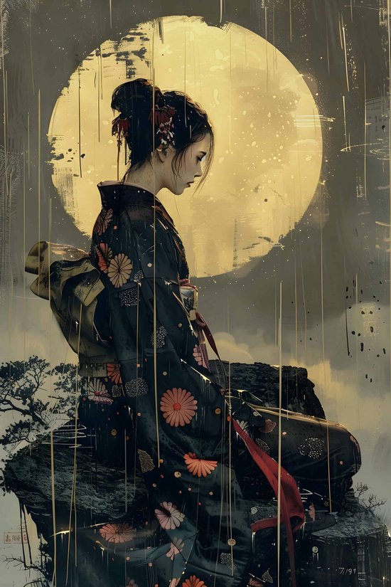 Solitaire Poster | Geisha Poster | Femme Affiche| Affiche élégante | Affiche orientale | Affiche artistique | Affiche japonaise | 61x91cm | MT | Décoration murale | Affiche murale | Convient pour l'encadrement