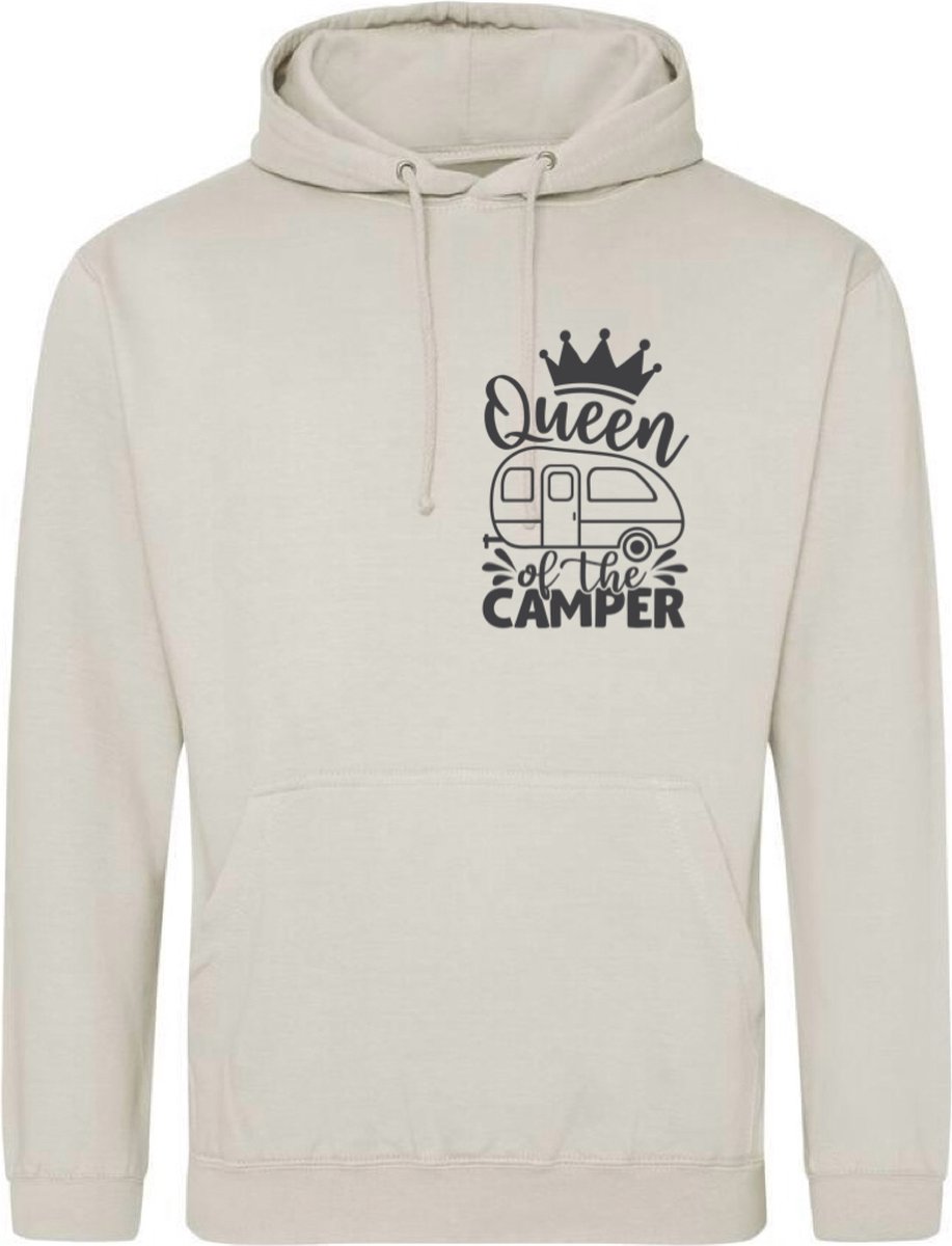 Camping hoodie - Hoodie Beige - Queen of the camper - Dames - Maat M