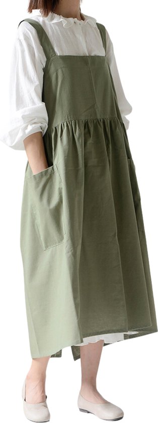 House of Husk Katoenen Keukenschort - Dames Kook Schort - Apron - Crossback - Groen