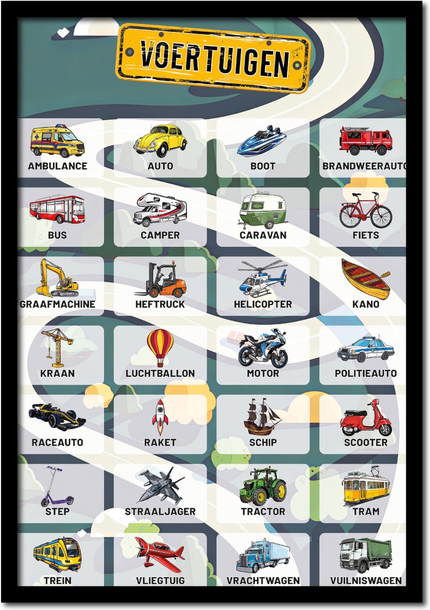 Poster eerste woordjes leren - voertuigen 70cm x 100cm
