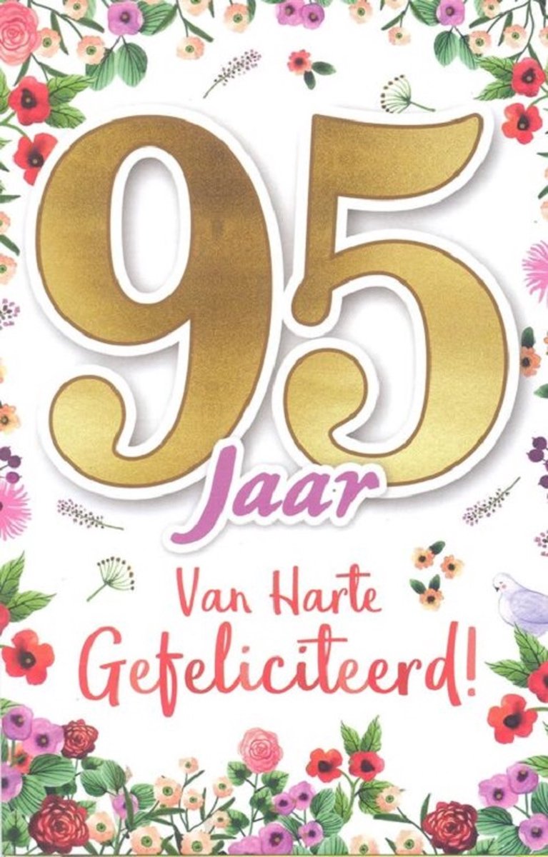 Wenskaart 95 Jaar Van Harte Gefeliciteerd - D15144 - Luxe verjaardagskaart - 12x17cm - Gevouwen Wenskaart inclusief envelop - Leeftijdskaart