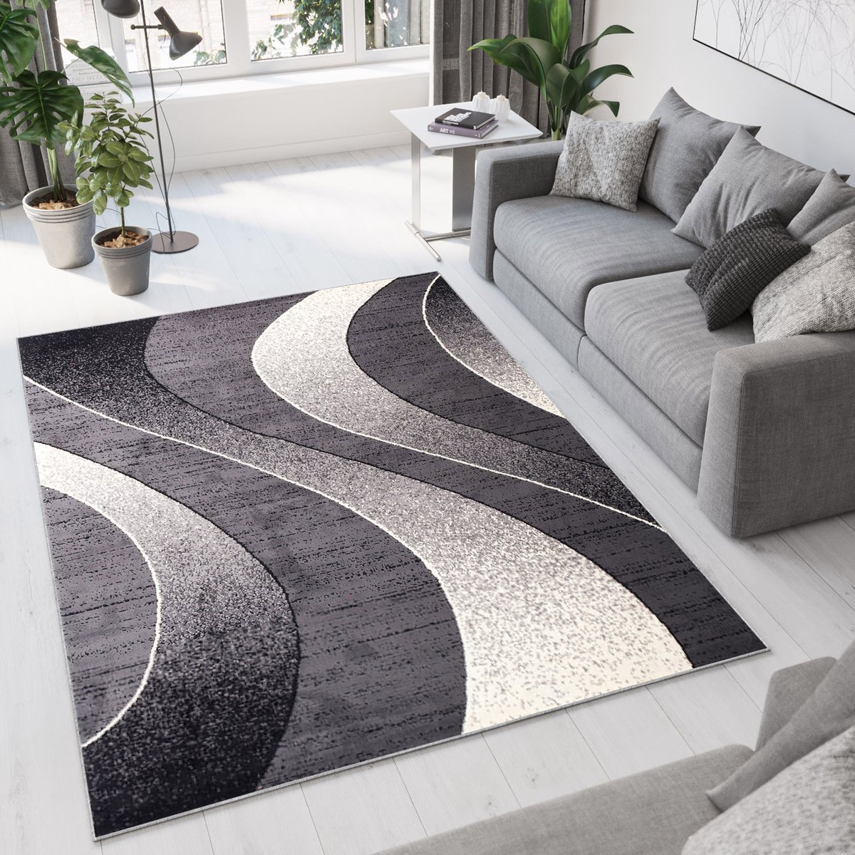 Tapiso Dream Vloerkleed Grijs Donker Modern Golven Woonkamer Tapijt Maat- 250x350