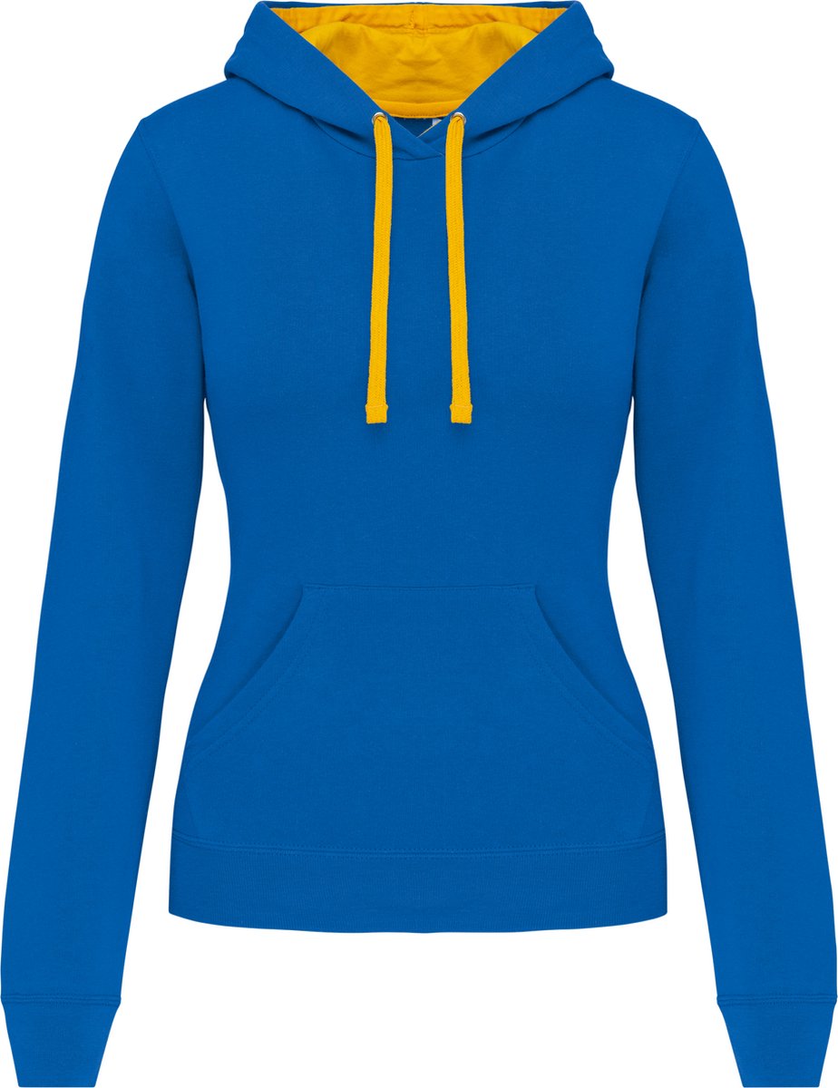 Kariban Damessweater met capuchon in contrasterende kleur K465 - Light Royal Blue / Yellow - S