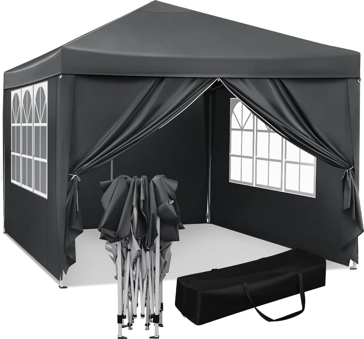 Waterdichte Partytent 3x3m - Vouwtent met Zijwanden en Zonwering - Voor Tuin, Terras, Camping en Festivals - Pagodetent met Oxford Doek en Metalen Frame - Antraciet