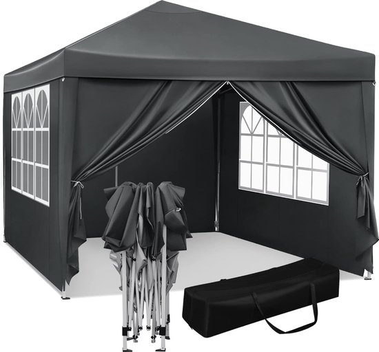 Wiltec Pop-up paviljoen opvouwbaar tuinpaviljoen met wielen One Push tent in blauw 3 x 3 m