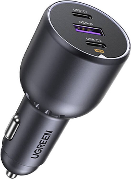 130W UGREEN Auto Snelader 3 Poorten USB C PD 100W + USB C 30W + USB A 22,5W Voor Laptop Smartphone GPS