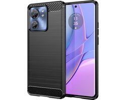 MobyDefend Hoesje - Geschikt voor Motorola Edge 40 - TPU Backcover - Geborstelde Metaal & Carbon-Look - Zwart