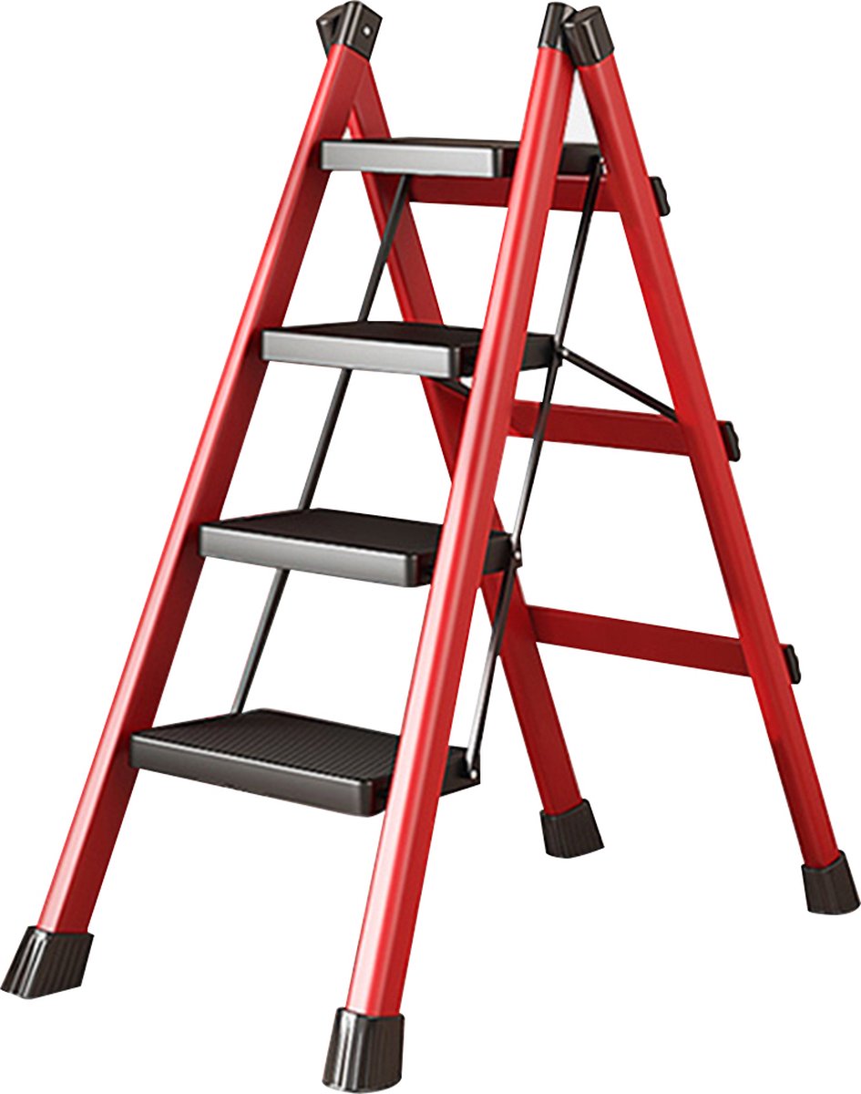 FOXSPORT Huishoudtrap 4 treden Keukentrap Inklapbaar Rood Antislip Max. Werkhoogte 280cm
