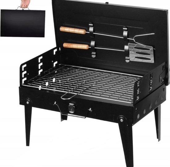 Opvouwbare Barbecue - Houtskool BBQ - Draagbare Mini-Grill - Camping BBQ - incl. Accessoires - Zwart