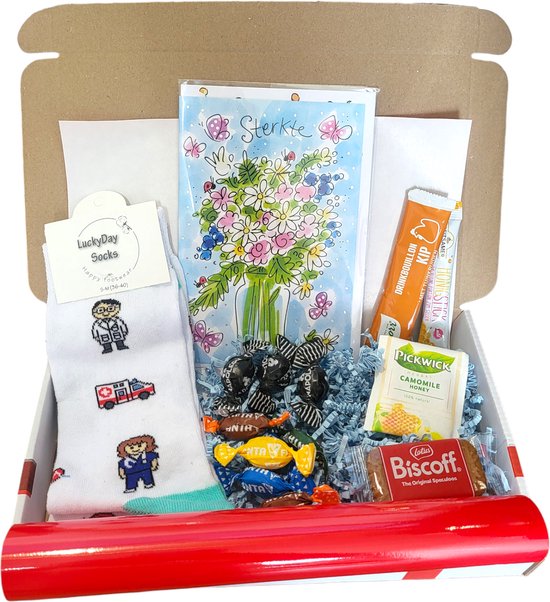 Cadeau box – Sterkte – Beterschap Verrassings Pakket – Gift box – Grappig - Cadeau voor vrouw man – Kado – Sokken - Verjaardag cadeau – Geschenkdoos - LuckyDay Socks – Maat 36-40