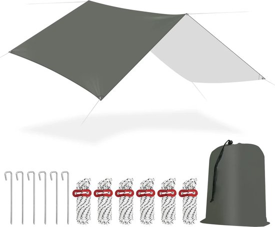 WOLTU Tentzeil Waterdicht, Outdoor Tarp Ultralicht, Tentgrondzeil Met Ogen Campingzeil Zonbescherming Spf50 Haringen Voor Wandelpicknick 3x4 M Grijs 1888257767