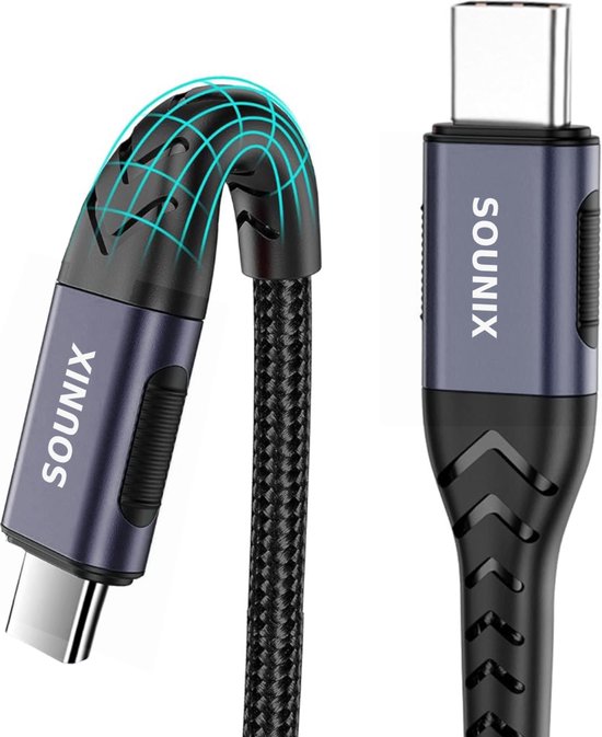 Foto: Sounix usb c kabel met e marker usb c 3 2 gen 2 20gbps datakabel 5a100w snellader 2 meter oplaadkabel geschikt voor samsung macbook iphone 15 nylon zwart