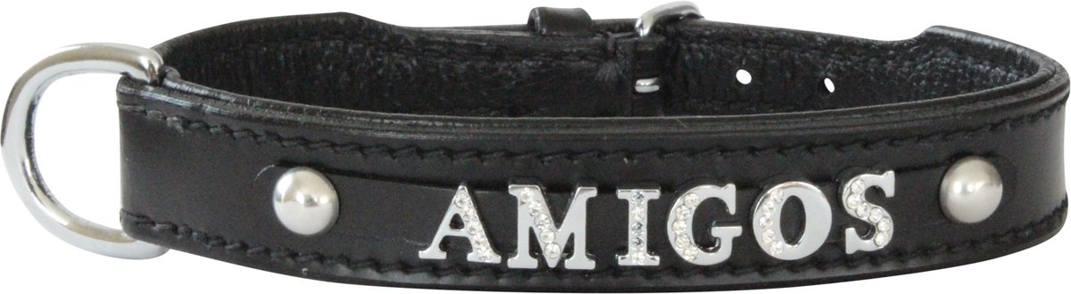 Hondenhalsband met naam van de hond - leder - zwart - maat 75 cm
