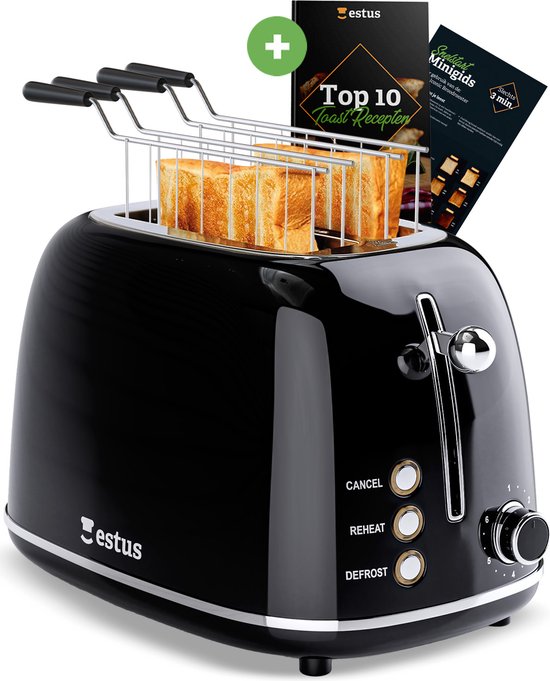 Foto: Estus iconic broodrooster met tostiklemmen retro toaster zwart