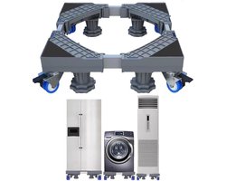 Onderstel voor wasmachine met wielen, wasmachinebasis met 4 poten + 4 wielen, verstelbare mobiele houder voor wasmachine, droger en koelkast, instelbare lengte 41 tot 64 cm