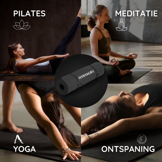Hanamura Active Yoga Mat - Inclusief draagbare opbergtas & strap - TPE Materiaal - Milieuvriendelijk - 183x61 - 8 mm dik van Hanamura — afbeelding 4