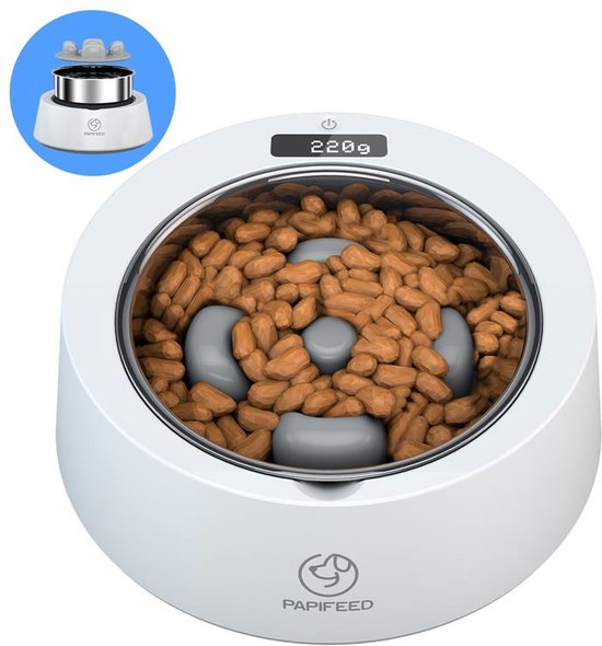 Papifeed Slimme Voerbak - Met Weegschaal - Anti Schrokbak Hond/Kat - Slow Feeder - Smart voerbak - Eetbak - Hondenbak - Hondenvoerbak - Voederbak - RVS - Vaatwasser bestendig