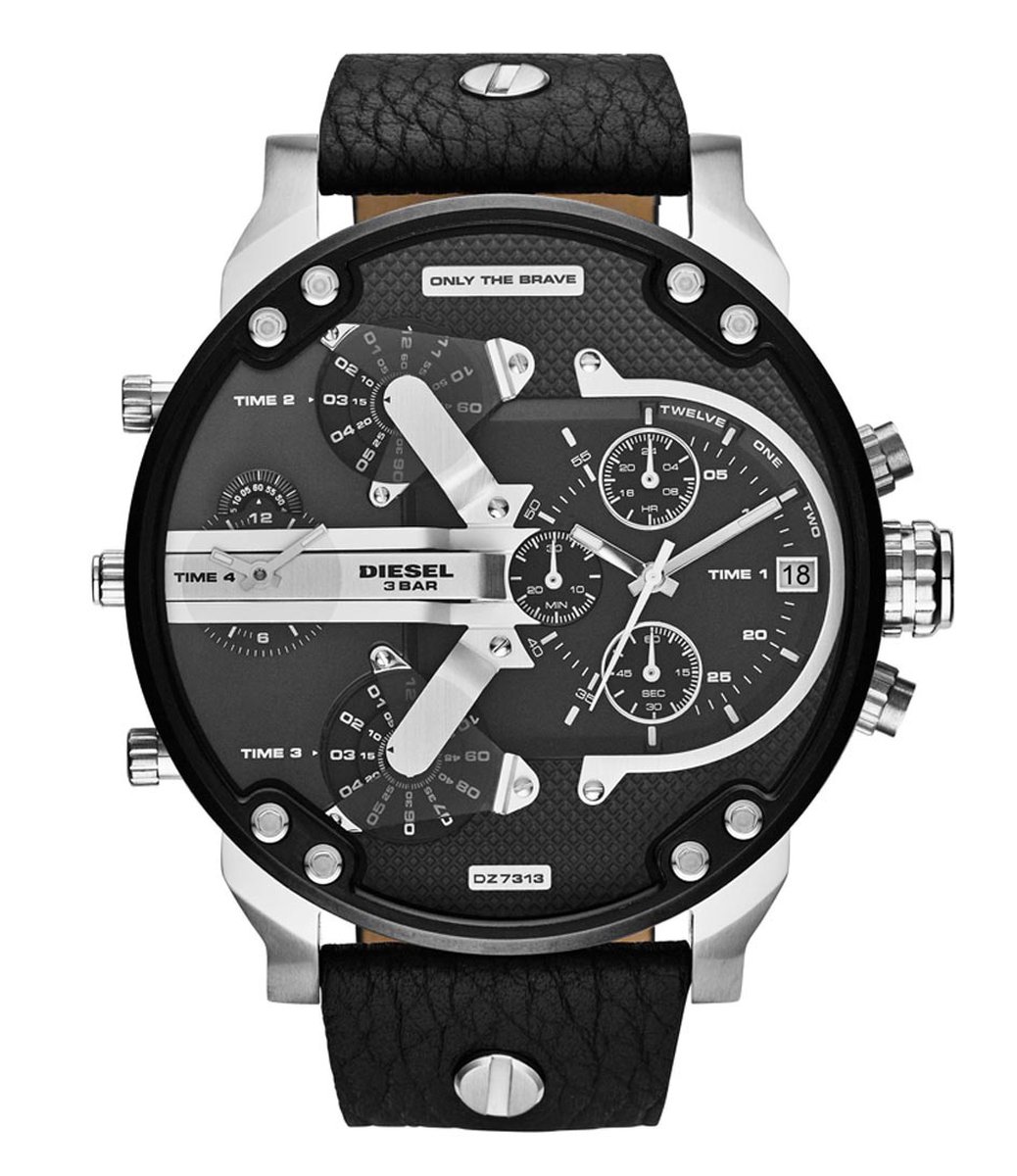 Diesel The Daddies DZ7313 - Horloge - 57 mm - Leer - Zwart