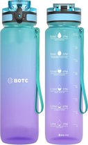 Bol.com BOTC Waterfles - 1000ml - BPA vrij - Tritan - Waterfles met Rietje - Waterfles met tijdmarkering - Blauw/Paar aanbieding