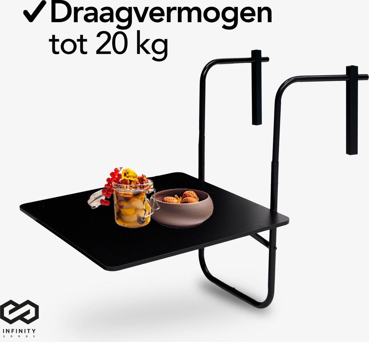 Infinity Goods Balkontafel - Inklapbaar - 60 x 60 CM - Verstelbaar - Hangend - Zwart thumbnail 8