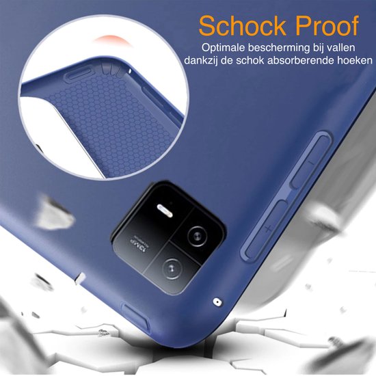 Blauw, schokbestendig tablethoesje met versterkte hoeken en camera-uitsparing.