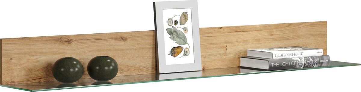 Wandplank Blanshe | 98 X 20 X 16 Cm | Navarra Oak-design - Trendteam - Wandrek - Bruin - Melamine; Glas