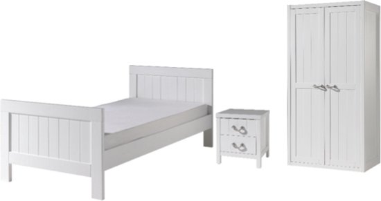 Vipack Kinderkamer Lewis met 2-deurs kast - 90 x 200 cm - wit