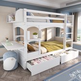 Bol.com Sweiko Kinderstapelbed Multifunctioneel Kinderbed met opklapbaar Bureau en Plank met ladder en 2-laden zonder matras mas... aanbieding