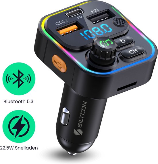 Foto: Siltcon fm transmitter bluetooth bluetooth transmitter usb c lader 22 5w carkit usb a sd kaart bt 5 3 2024 model