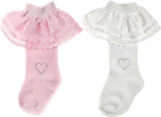 2 paar Baby Kniekousen - Lace & Heart - Newborn - Maat 0-3 mnd - 56/62