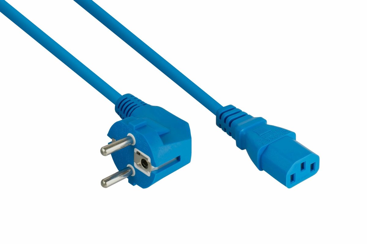 C13 (recht) - CEE 7/7 (haaks) stroomkabel - 3x 0,75mm / blauw - 1,8 meter