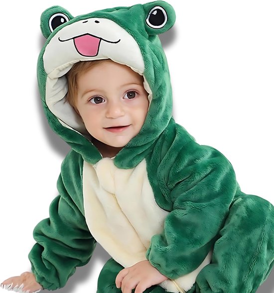 BoefieBoef Kikker Dieren Baby Onesie Romper Pyjama - Carnaval - Baby & Peuter Verkleedkleding - Verkleedkostuum - Kinder Dierenpak - Dreumes Kruippak - Boxpak - Baby & Dreumes & Peuter 6-18 maanden