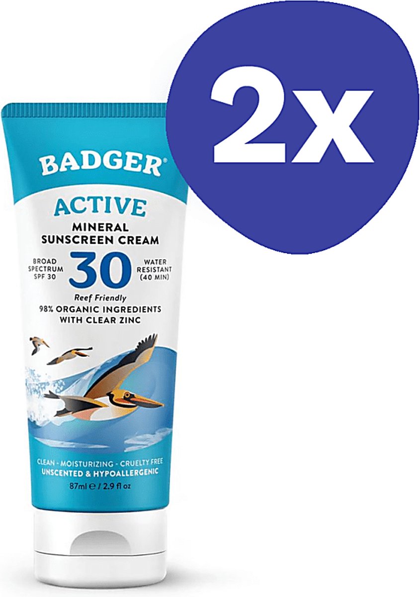 Goedkoopste Badger Balm Broad Spectrum Clear Zonnebrandcreme SPF30 (2x 87ml