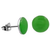 Aramat Jewels - Ronde Serie - Oorknopjes - Staal - Groen Emaille - 8mm - RVS - Groene oorstekers - Stijlvolle Oorbellen - Modern Accessoire - Vrouw - Man - Kind - Cadeau tip - Feestdagen