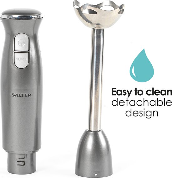 Salter Cosmos-handblender, 2 snelheden, afneembare roestvrijstalen staaf en messen, 400 W, grijs/zilver van Salter — afbeelding 3