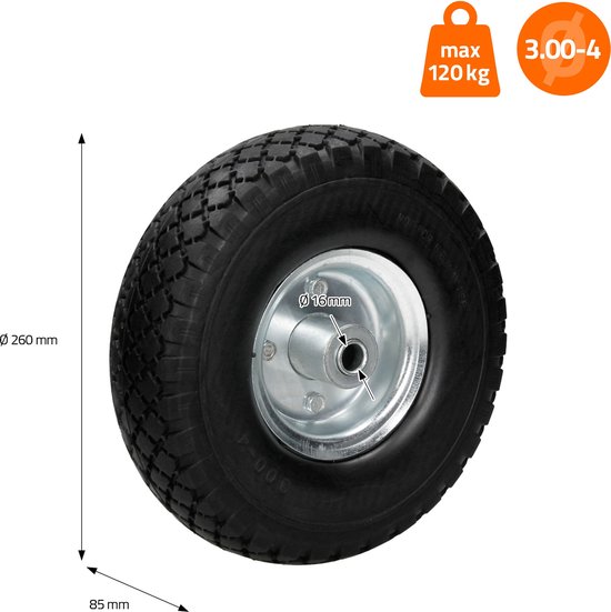 Roue De Brouette Increvable Relaxdays - 4.00-6 - Caoutchouc PU - Support Jusqu'à 100kg
