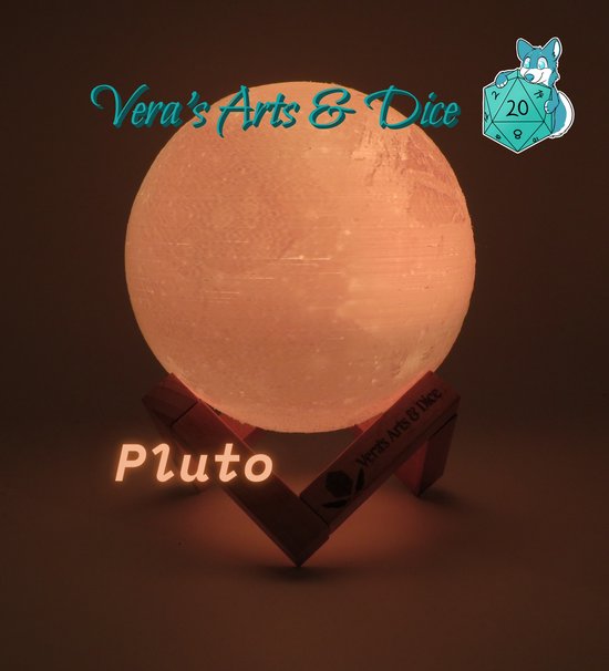Pluto Lamp - Vera's Arts & Dice - 16 Verschillende Kleuren - Planeet Lampen - LED Lamp - Oplaadbaar Dimbaar Stroboscoop Effect Mogelijk Aanraak Gevoelig Afstandsbediening - 3D Print Handmade - Lampen Sfeerverlichting - Slaapkamer Woonkamer van Vera's Arts & Dice — afbeelding 2