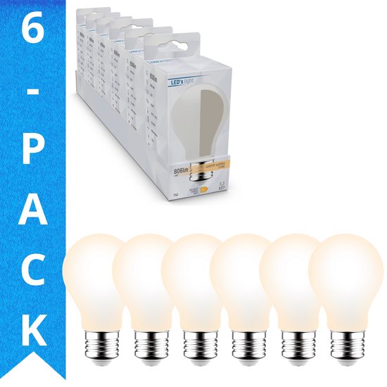 LED's Light E27 LED Lamp mat - Mat wit glas - 806 lm - Warm wit - 6PACK