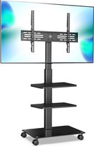 tv standaard verrijdbaar met 2 plank & vetro-voet voor 32-60 inch, Draaibaar & Hoogte verstelbaar universal tv stand trolley with wheel, Portable vloerstandaard op wielen Max VESA 600x400mm