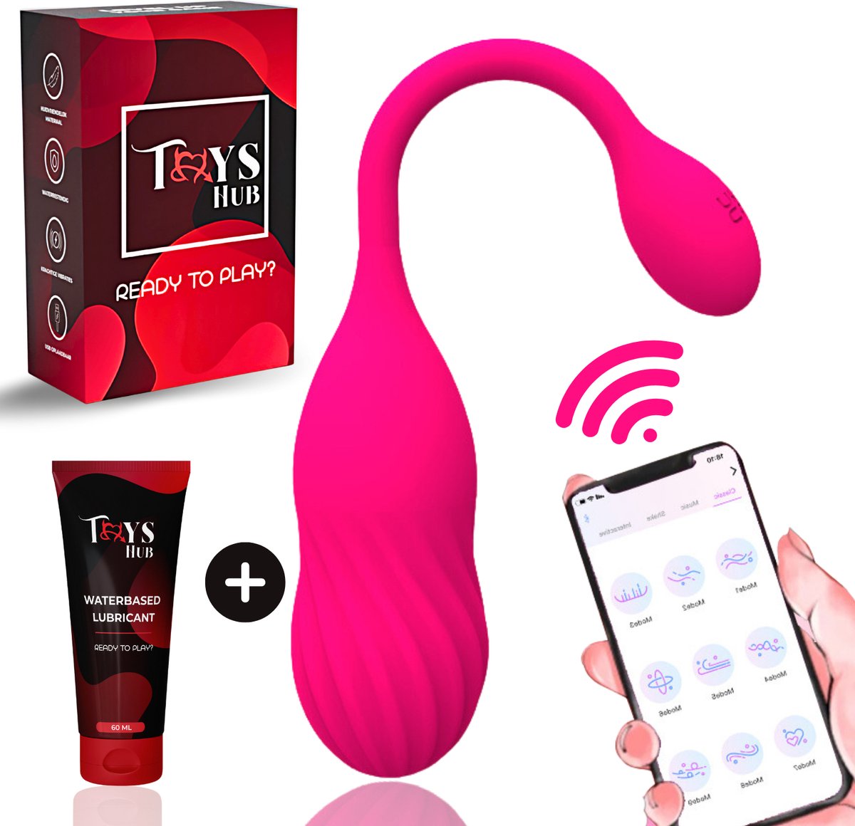 Toys Hub® Vibrator Deluxe met App Control - Incl. Glijmiddel & EBOOK - Geschikt voor IOS & Android - Met Opbergzakje - Sex Toys voor Vrouwen - Vibrerend Ei - Vibrators voor Vrouwen & Koppels - Clitoris Stimulator