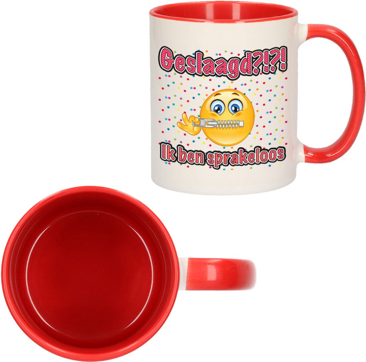 Bellatio Decorations Geslaagd cadeau mok - rood - Geslaagd?!?! Sprakeloos - Ca. 300 ml