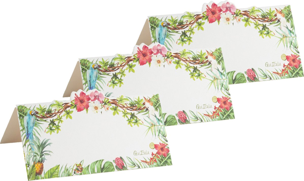 Givi Italia naamkaartjes/plaatskaartjes - bruiloft - groen/wit - jungle motief - 40x stuks - 10 x 5 cm