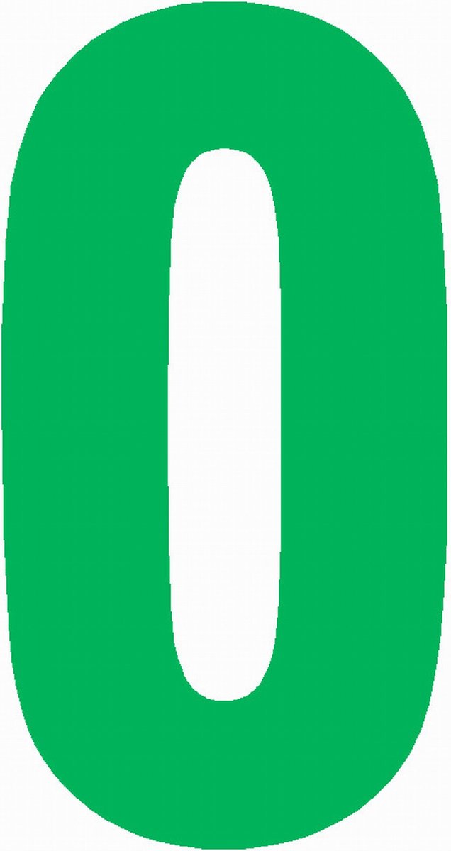 Cijfersticker nr. 0 GROEN 10x5cm, plakcijfer, huisnummersticker, containersticker, magazijn sticker, showroom, tuincentra