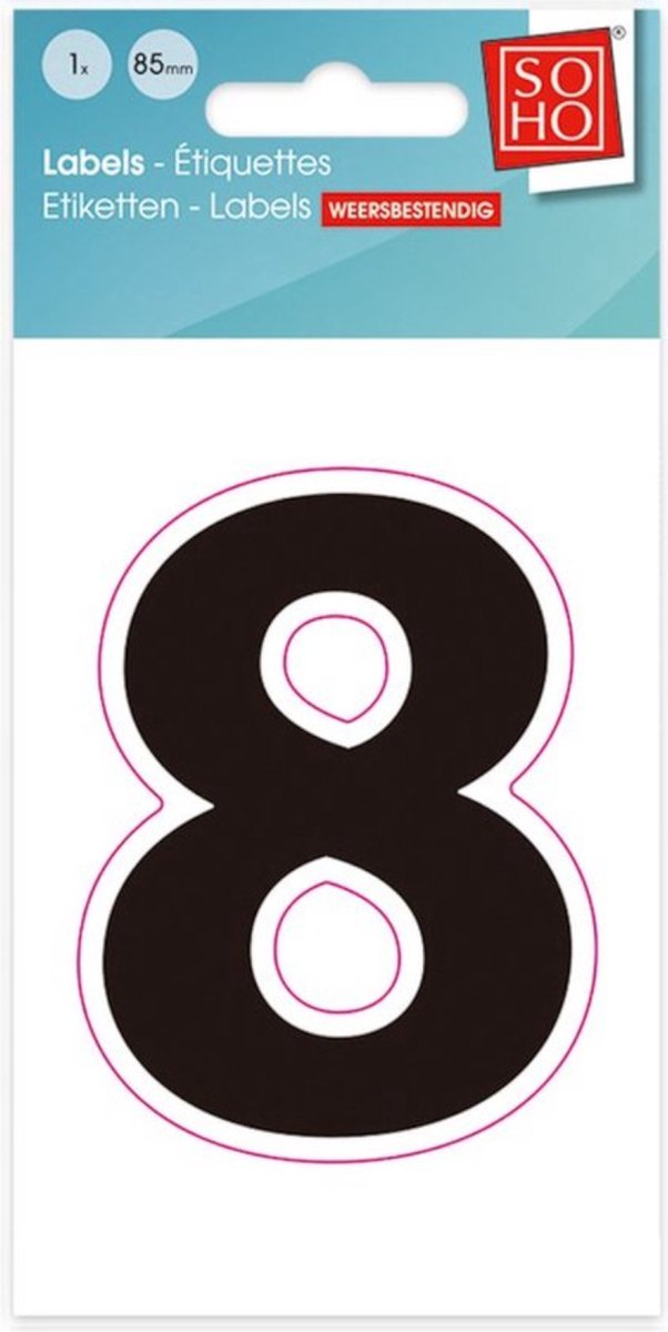 Plakcijfer - Nummer Sticker - 8 - Weerbestendig Ca. 85mm Hoog - Zwart