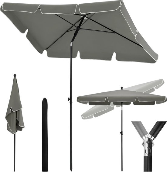 WOLTU Parasol voor balkon 135cm, UV-bescherming strandscherm UPF 50 , in hoogte en hoek verstelbaar, draagtas, ronde tuinscherm voor balkon, tuin, strand, beige