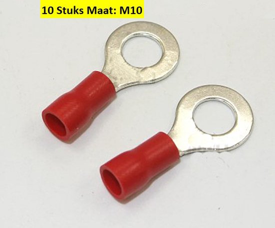 Foto: Half ge soleerde kabeloog kabeloog massa connector m10 rood 10 stuks