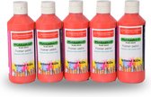 Extra Dekkende 5 Stuks Plakkaatverf Rood 250ml | Kind- en Volwassenvriendelijk | Uitwasbaar en Niet-Giftig | Geschikt voor Papier en Hout - 16cm Hoog, 5cm Breed