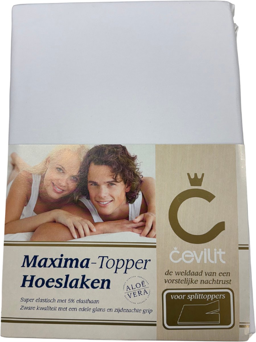 Cevilit – Maxima Hoeslaken Wit – Voor Split toppers – Maat 140 t/m 160 x 220 – Aloë vera – Jersey Stretch – Extra Zwaar – Hoekhoogte ca 20cm -Zijdezachte grip – anti pilling - Strijkvrij - NR 510